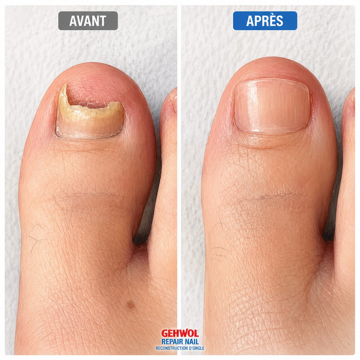 Reconstruction d'ongle à Hannut, avant et après
